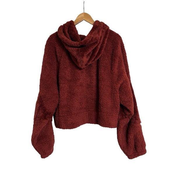 Arizona Jean Co Teddy Cropped Hoodie Jacket Long Sleeves 3/4 Zip Pockets Rust - Picture 2 of 12